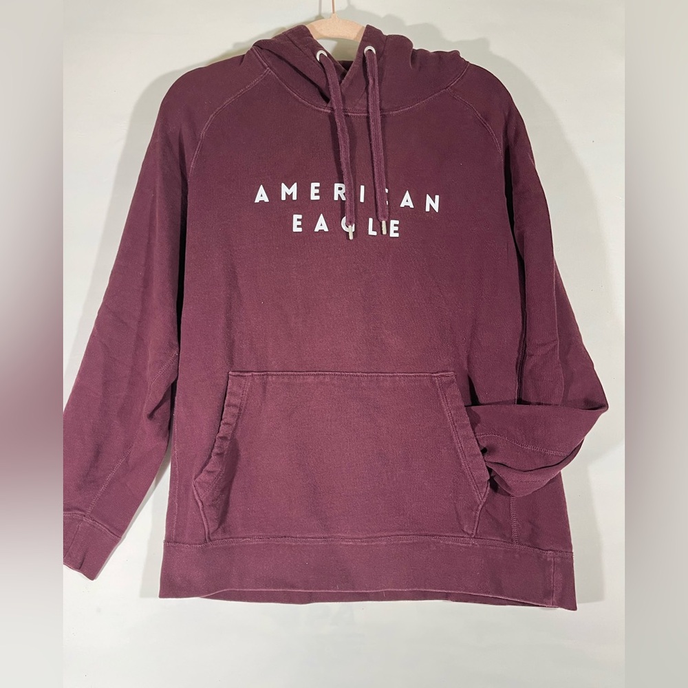 American Eagle Outfitters UNISEX Sweatshirt Hoodie Sz L Maroon PREOWNED A61
